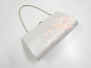 リサイクル　銀糸草花模様織り出し和装バッグ